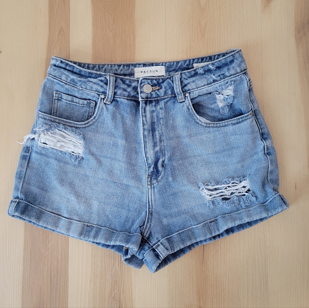 PacSun Mom Denim Shorts Womens 29 Distressed Rolled Hem High Rise